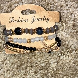 Elegant Gold and Black Beaded Bracelet Set